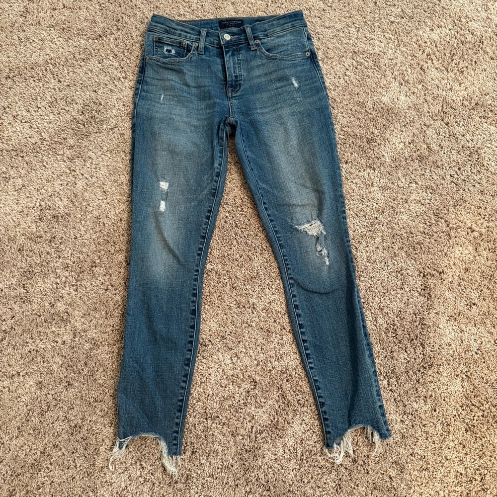 Lucky Brand Blue Ankle Cropped Jeans with Distressed Details